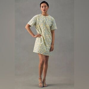 Marimekko Niila Rentukka Dress Womens Size 6 Yellow Blue Eyelet Cotton Lined